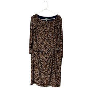 🔹RALPH LAUREN: Women’s size 18, navy blue & brown/tan pattern midi dress🔹